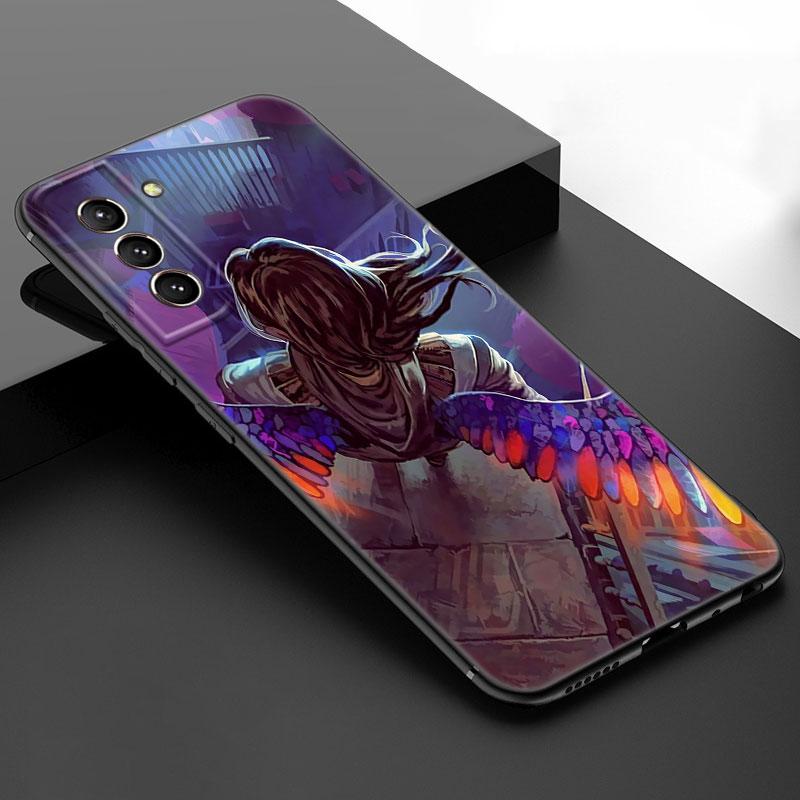 Фантазийные Крылья Ангела Девушки Черный Силиконовый Чехол для Телефона Samsung Galaxy S23 S21 S20 FE S24 S22 Ultra S10E S10 S9 S8 Plus