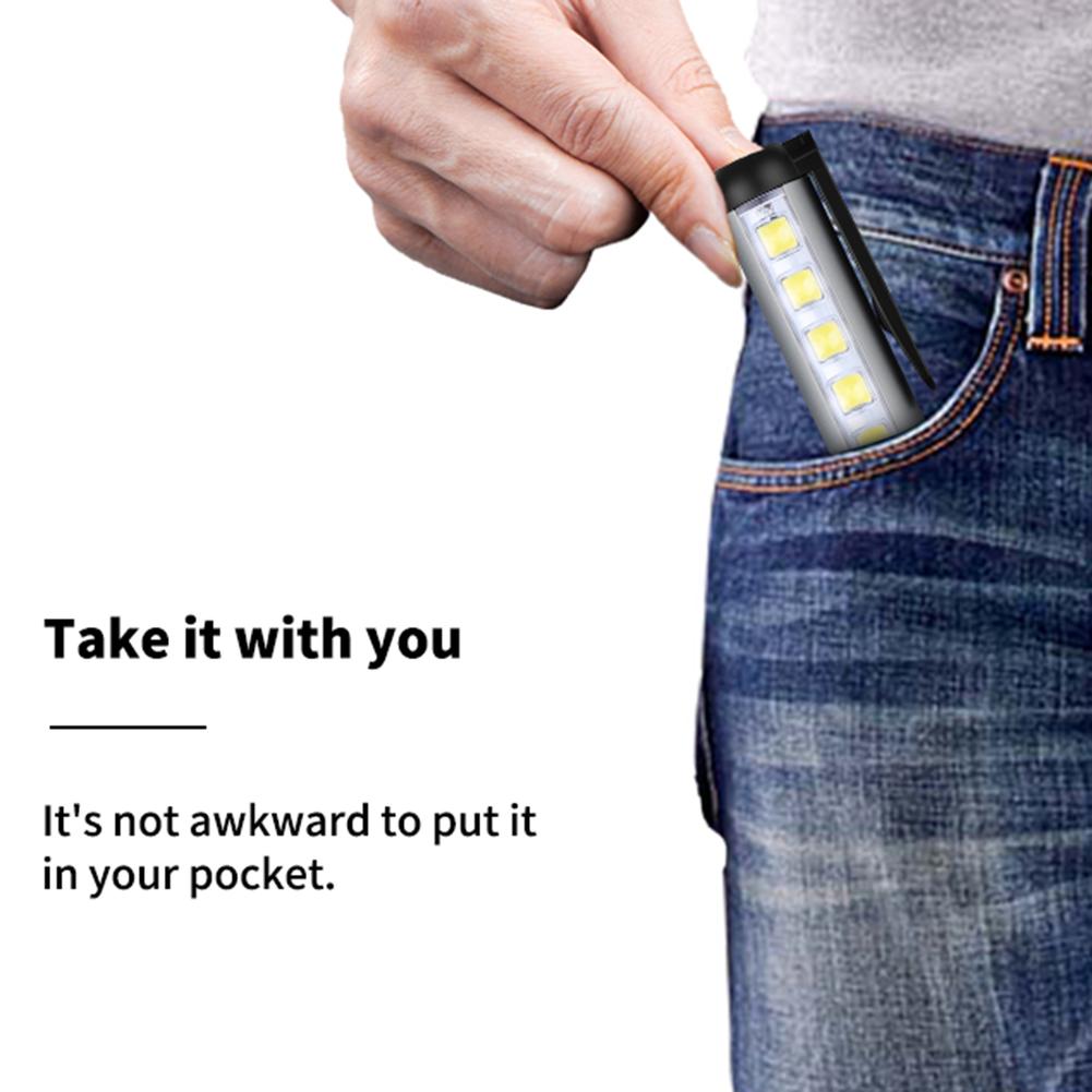 2 Portable rechargeable flashlights with built-in 500 mah battery rechargeable magnet core Led headlight with pen clip