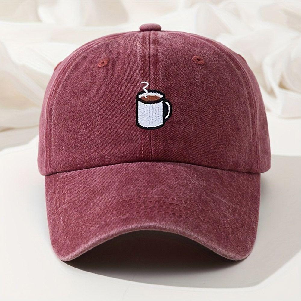 Embroidered Coffee Cup Baseball Cap Hip Hop Sun Hat Retro Distressed Baseball Cap  Unisex