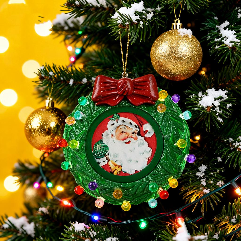 3D Christmas 3-inch Green Wreath Photo Frame, Lettering Decorations, Customizable 60-second Message.