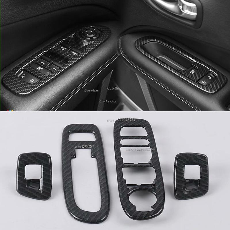 For Jeep Compass 2017 2018 Carbon Fiber Interior Accessories Window Lift Switch Button Cover Trims Door Armrest Panel