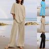 Summer Cotton Linen 2 Piece Outfits For Women Loose Casual Short Sleeve T Shirts Top And Long Pants  Tracksuit