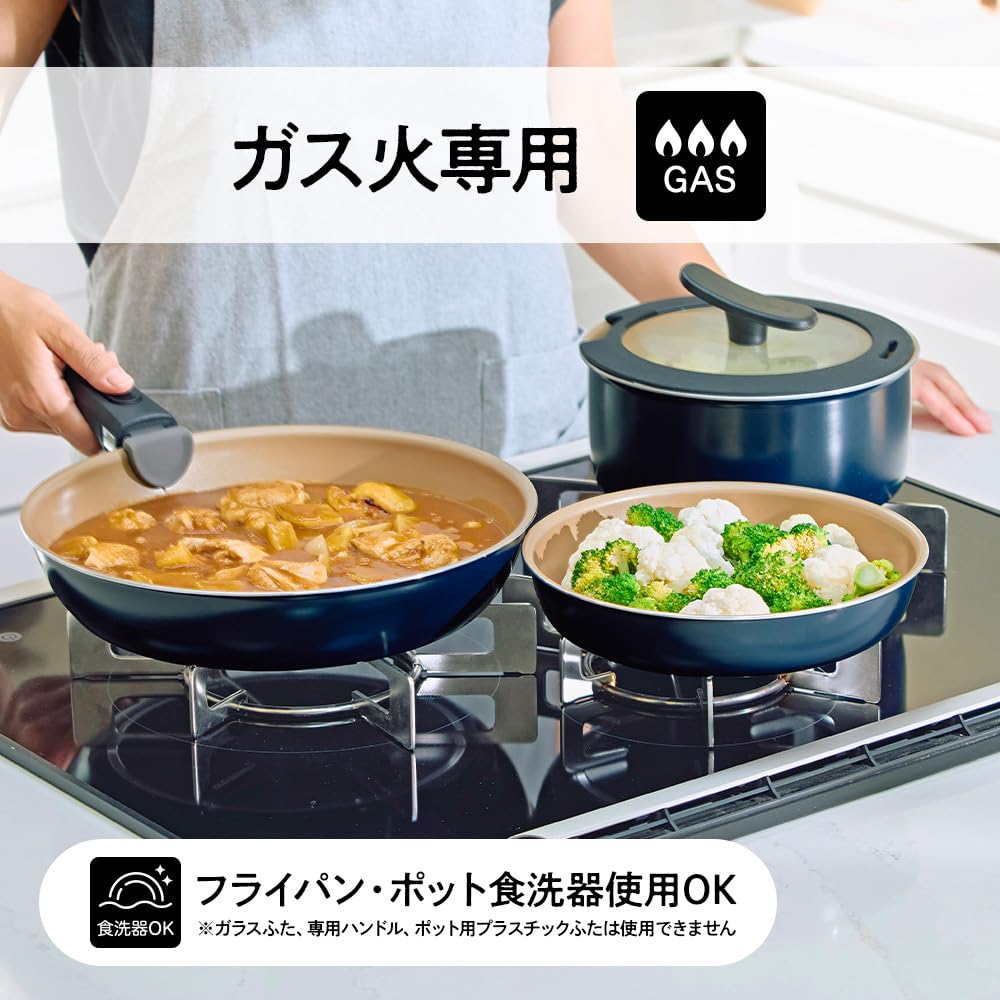 Набор сковородок Evercook Fit, 6 предметов, только для газовых плит, [Гарантия 500 дней], Без ПФОК, Без ПФОС, Съемная ручка, Темно-синий, evercook fit, Doshisha