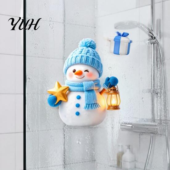 Easy to Apply Glass Decals Christmas Window Clings, Cute Cartoon Snowman Stickers, Winter Snowflake Double-Sided Waterproof Films Static Decal