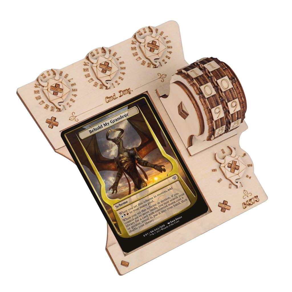 Commander EDH Command Zone Tray with Life Counter, Wooden, Compatible with Magic the Gathering (MTG)