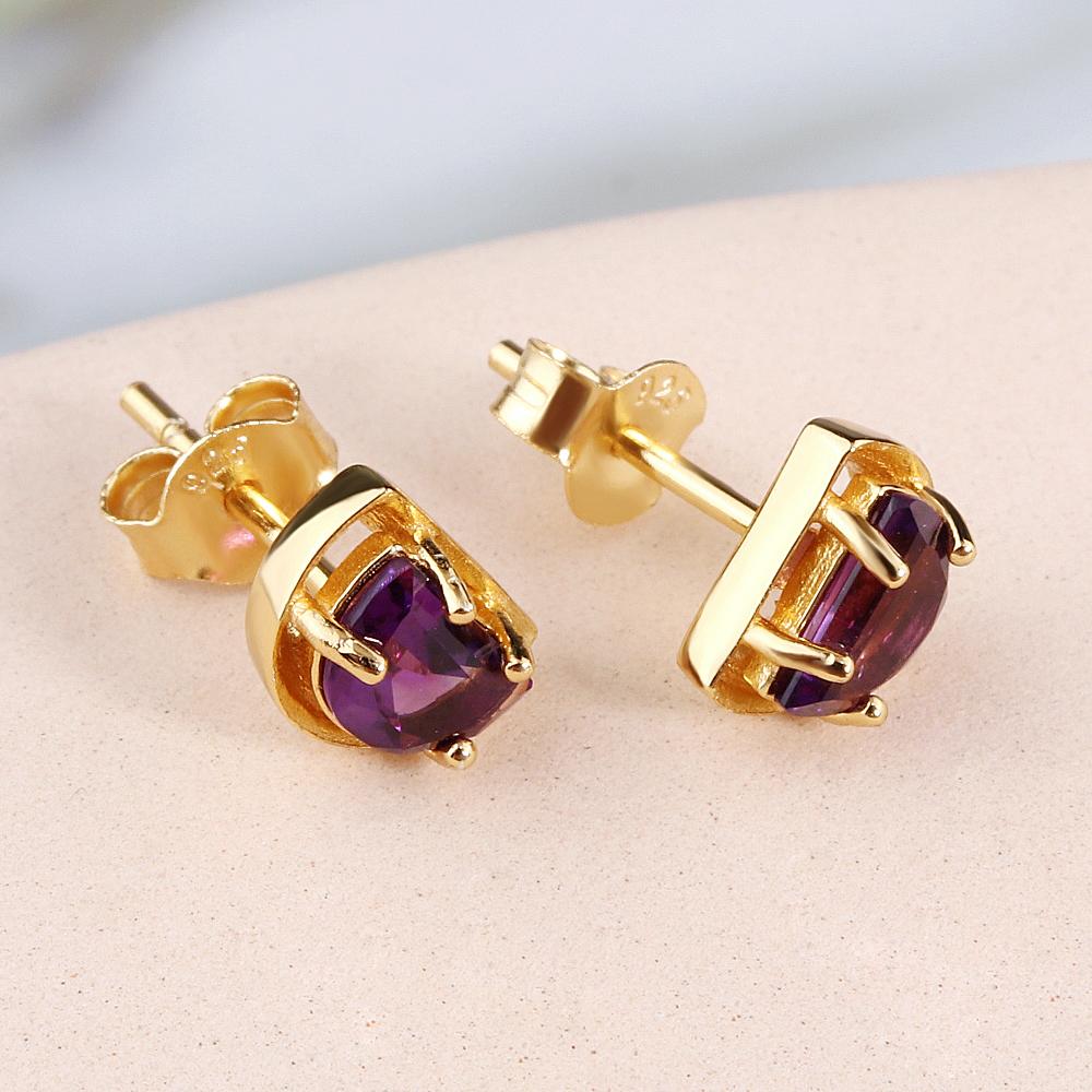 Серьги-гвоздики из стерлингового серебра 925 пробы в форме луны, специальные милые огранки аметиста из натуральных драгоценных камней, изысканные украшения для девочек, дочери, хороший подарок