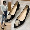 Мода 2025Женские туфли-лодочки Однотонные Заостренный носок Замшевые Массивный низкий каблук Украшение стразами Вечерняя обувь Гладиатор