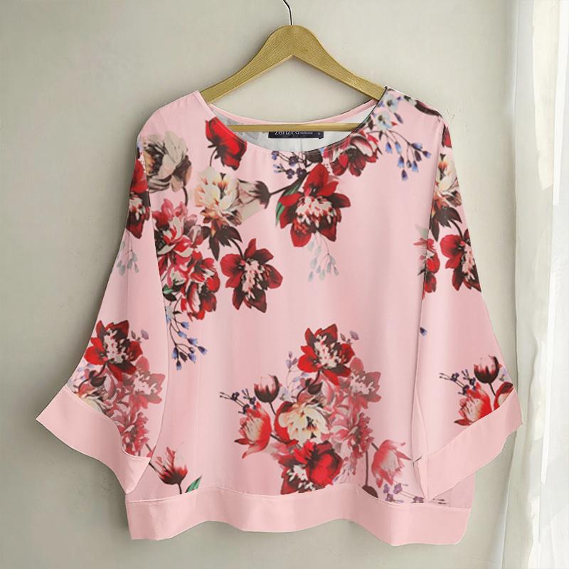 ZANZEA Women Casual Round Neck 3/4 Sleeve Loose Floral Print Blouse