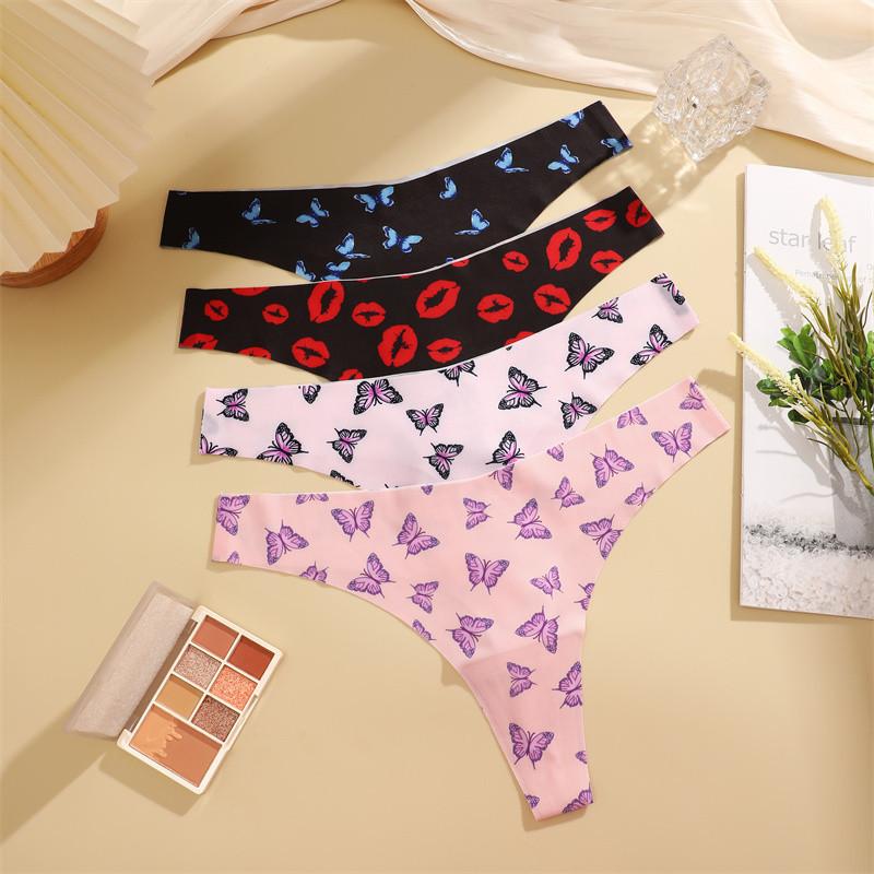 FINETOO Сексуальные трусики для женщин Butterfly T-back Comfort G-string Printed Underwear