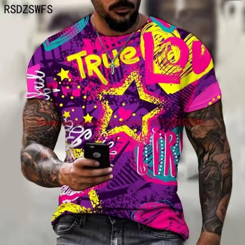 Популярная мужская футболка с 3D принтом, забавный узор граффити, летняя модная футболка с круглым вырезом, уличная одежда, мужские футболки большого размера в стиле Харадзюку