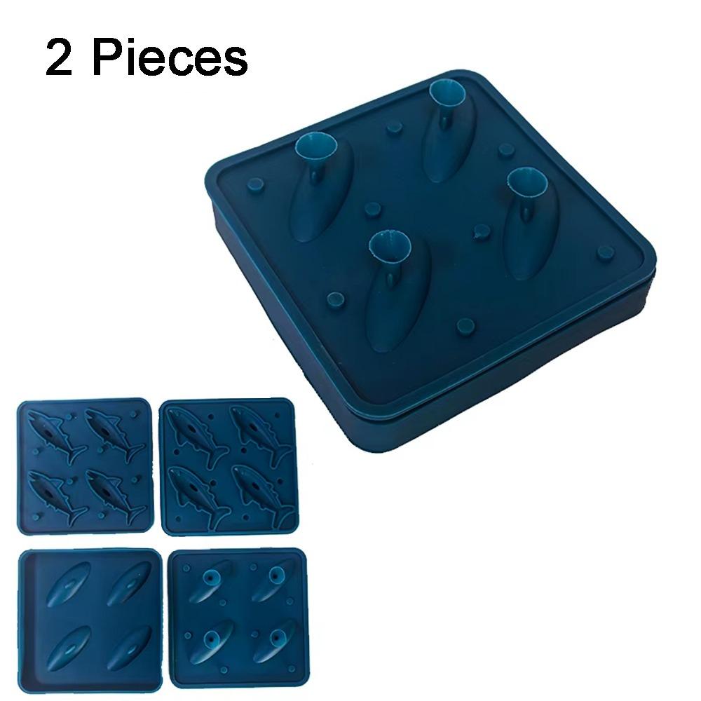2PCS Silicone Shark Shaped Ice Mold 4-Cavity Shark Ice Cube Maker Cute Shark Whiskey Ice Mold  Party