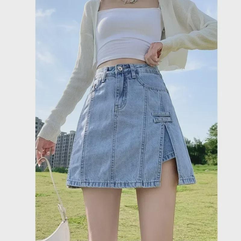 Юбка-трапеция из денима с высокой талией для женщин - Коллекция весна/осень 2024 года