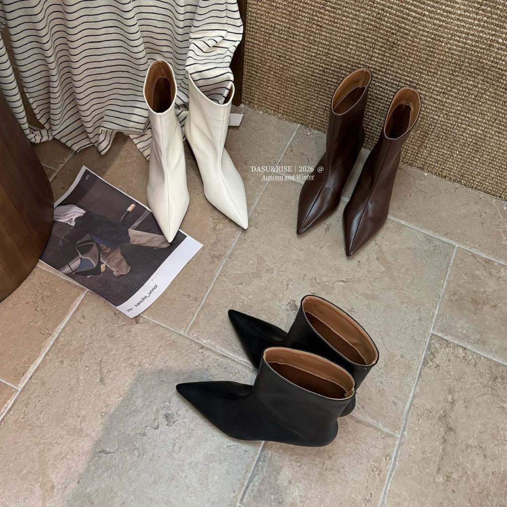 French pointed head temperament sleeve short thin boots women's boots autumn and winter thin versatile high heels Martin boots