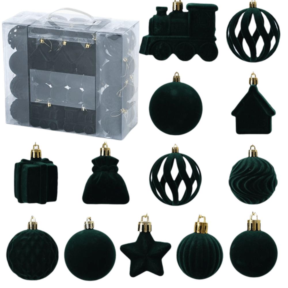 50pcs Flocked Christmas Balls Velvet Christmas Baubles Assorted Holiday Ornaments Indoor Decor