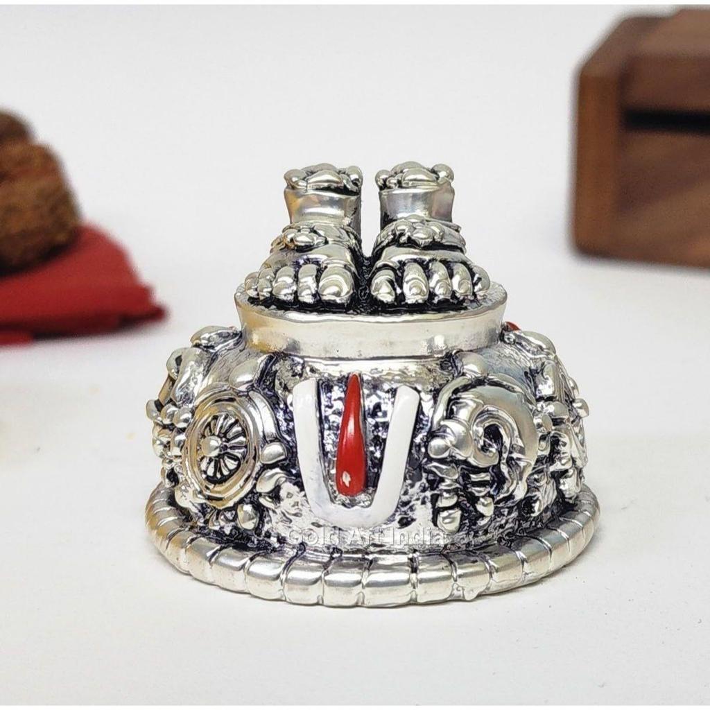 Lord Balaji Charan Paduka Silver Matte Antique Finish Vishnu Charan Paduka for Pooja Room/Car Dashboard Venkateswara Swamy Feet Best Gift