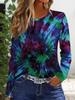 Elegant and fashionable simple tie-dye gradient plant graphics all over the body printed breathable round neck long-sleeved T-shirt