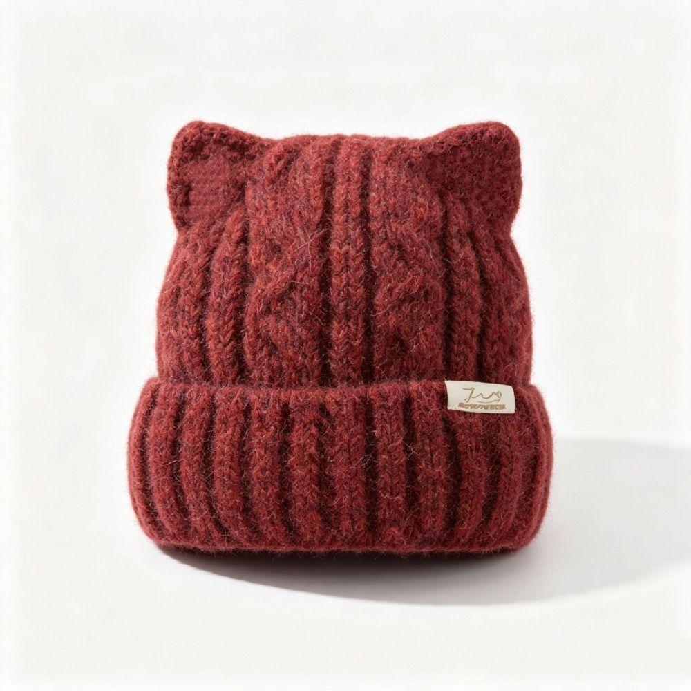 Thick Warm Cat Ear Beanie Hat 56-58cm Circumference Fall Winter Skull Cap Casual Use