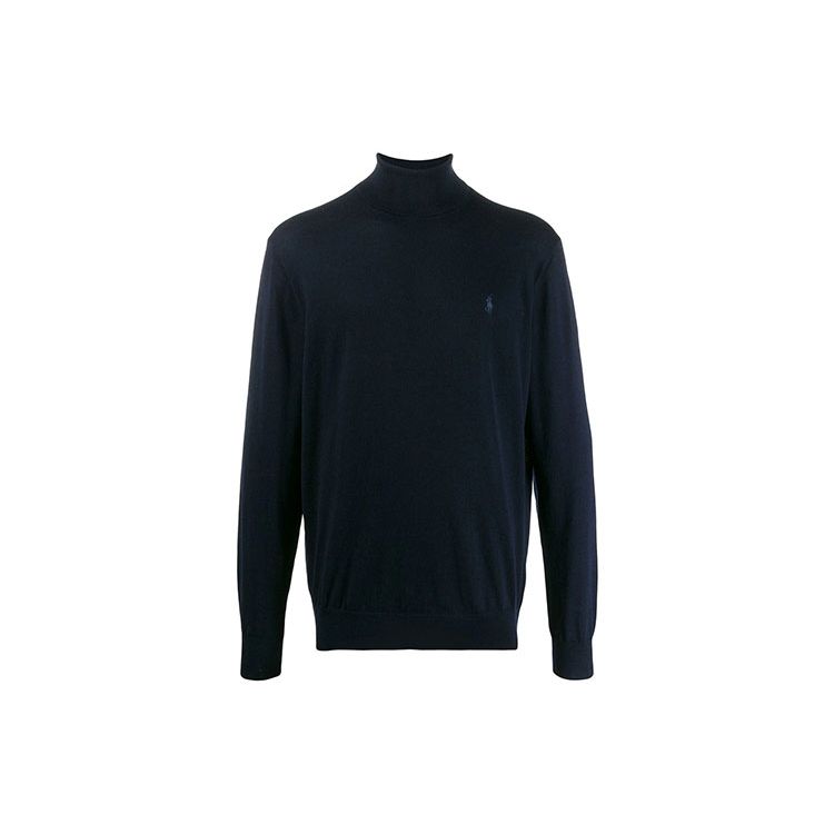 Polo Ralph Lauren FW21 Вышитый логотип с высоким воротом, мужской свитер, темно-синий 710771090-002