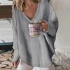 Женский осенне-зимний повседневный свитер с v-образным вырезом и длинным рукавом, сплошной цвет, свободный крой, вязаный пуловер, джемпер