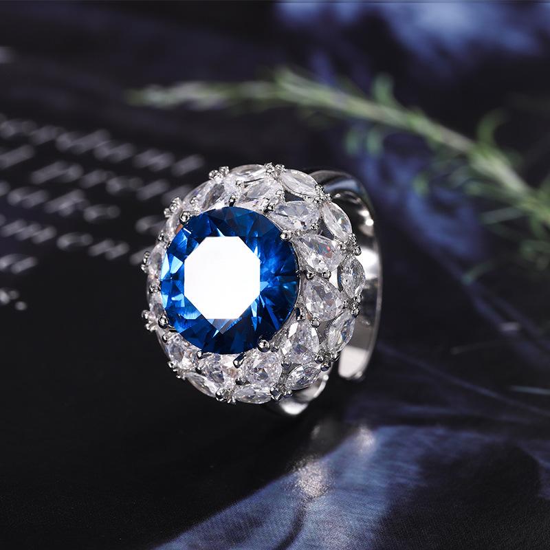 Jewelry Copper Bottom Gold-Plated Simulation Blue Spinel Round Temperament Light Luxury Suit Women 12-7Mm