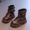 Зимние детские ботинки черного коричневого цвета, новые ботильоны для девочек из хлопка, универсальные, лоскутные, детские, повседневные, кожаные ботинки, простые, 2024 года, популярные