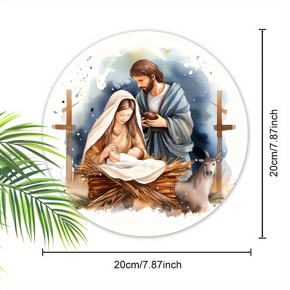 5 шт. круглых деревянных настенных знаков в виде вертепа - прекрасно изготовлены для крещения, крестин и рождественских украшений - идеально подходят для дома, сада и улицы