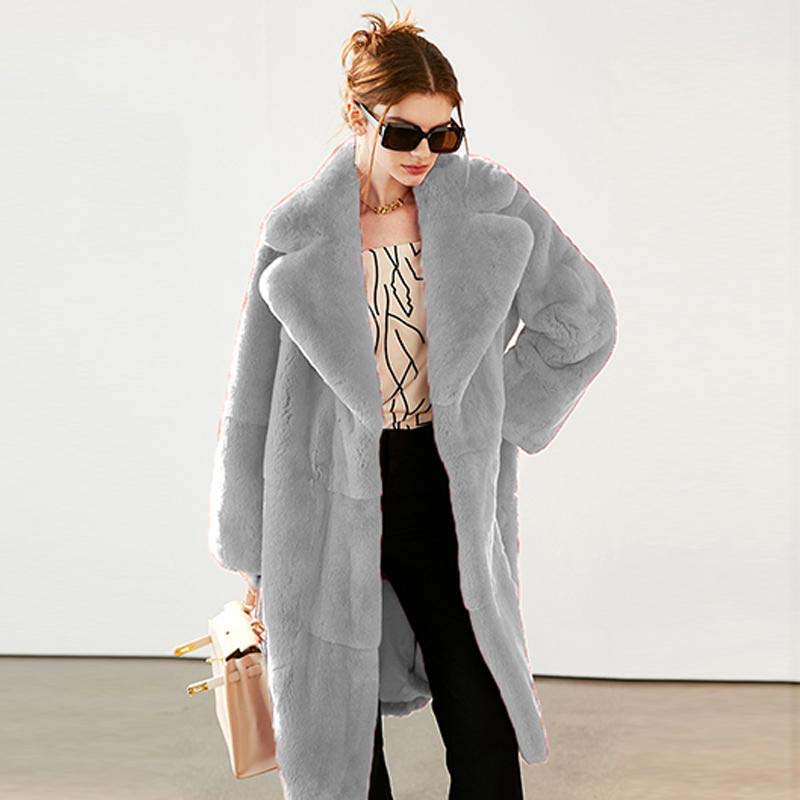 Женская длинная искусственная шуба с поясом, зимняя пушистая плюшевая женская куртка с отворотом, теплая, приталенная, плюшевая