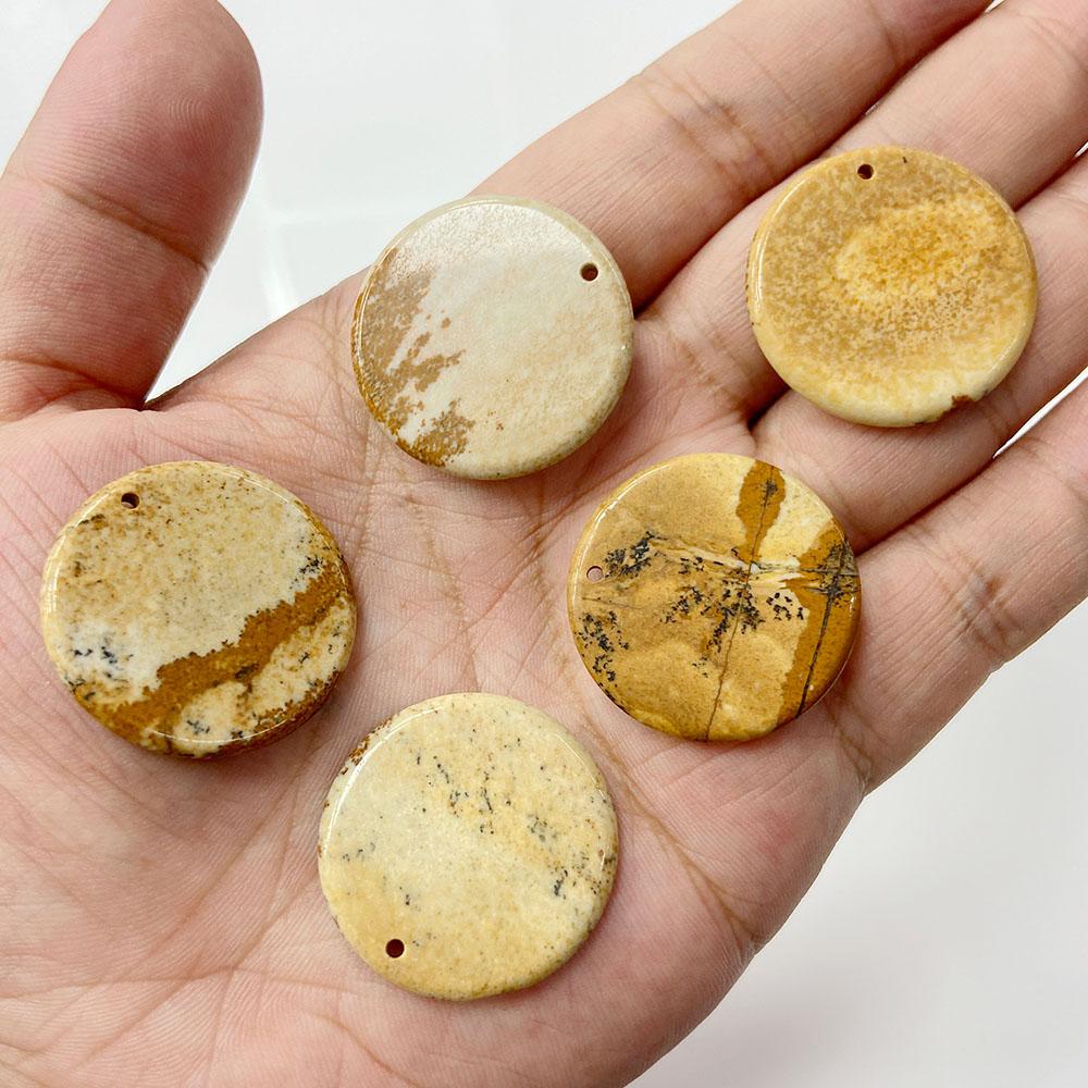 30MM Natural Round Stone Slice Pendant White Rose Quartzs Lapis Tiger Eye Aventurine for Jewelry Making Diy Necklace Earrings