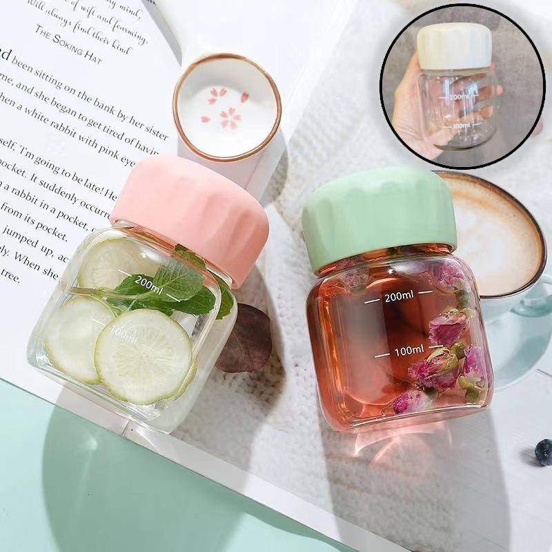 300 мл маленькие стеклянные бутылки для воды с крышкой портативные симпатичные мини цилиндрические однотонные герметичные стаканчики для воды студенческие бутылки для питья