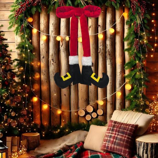 Рождественское бархатное украшение в виде ноги эльфа ручной работы для дома, офиса, фестиваля, праздничной вечеринки, окна, двери, подвеска на рождественскую елку, плюшевый бант