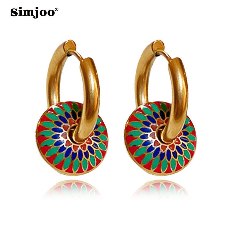 SIMJOO круглые серьги с глазурью в богемном стиле, легкие роскошные нишевые серьги в стиле ретро, ​​модные темпераментные женские серьги