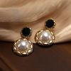 Punk Korean Trend Vintage Imitation Pearls Zircon Retro Elegant Irregular Round Pattern Earrings for Women Party Jewelry