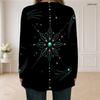 Women Plus Size Square Neck Long Sleeve Black Printed Button Detail Faux Two Piece T Shirt