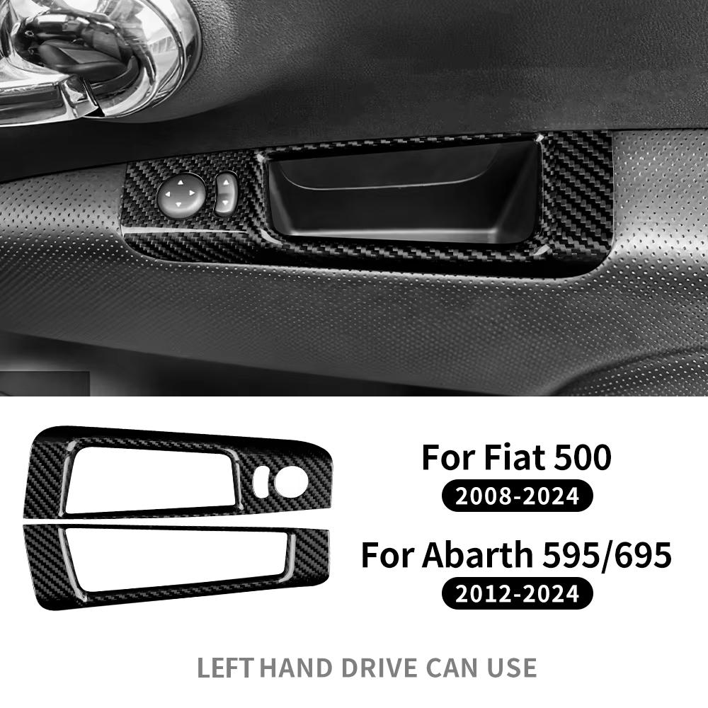 LHD RHD Real Hard Dry Carbon Fiber Sticker For Fiat 500 Abarth 595 695 2008-2024 Car Rearview Mirror Adjustment Switch Storage