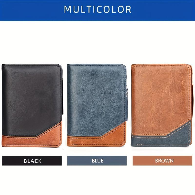 New Men's PU Leather Short Wallet With Zipper Coin Pocket Vintage Big Capacity Male Short Money Purse Card Holder