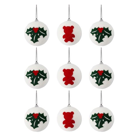 Christmas Ball Ornaments White Foam Balls With Leaf/Bear Pattern Xmas