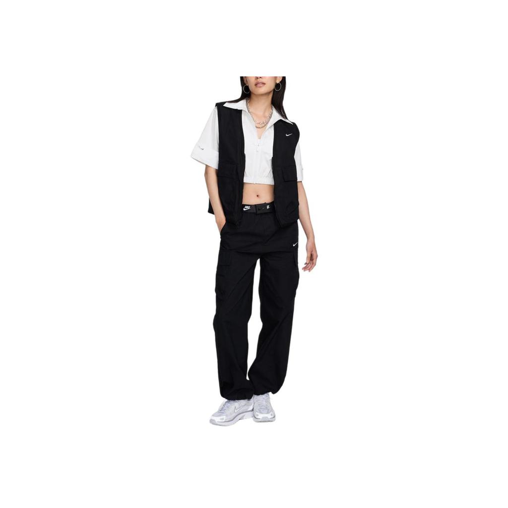 Nike Спортивная одежда Essentials Series Двусторонняя молния Свободный тканый рабочий жилет Женские жилеты Черный Белый FV6311-010