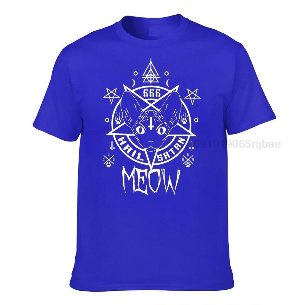 Hail Satan Meow Demonic Sphynx Cat 666 Funny Cat Tshirt Tshirt Normal Cotton Unisex Tops Shirts Personalized Funny Top Tshirts