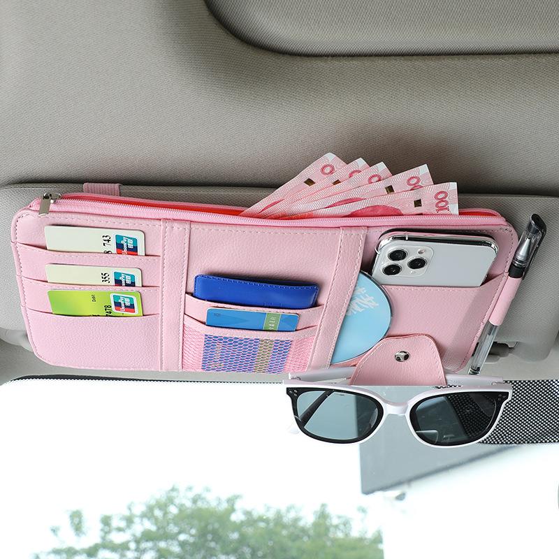 6 Colors 2023 Car Sun Visor Storage Box Bill Pen Card Holder Dvd Organizer With Sunglasses Clip Sorage Bag Card Case Stowing Tidying Car Accessories