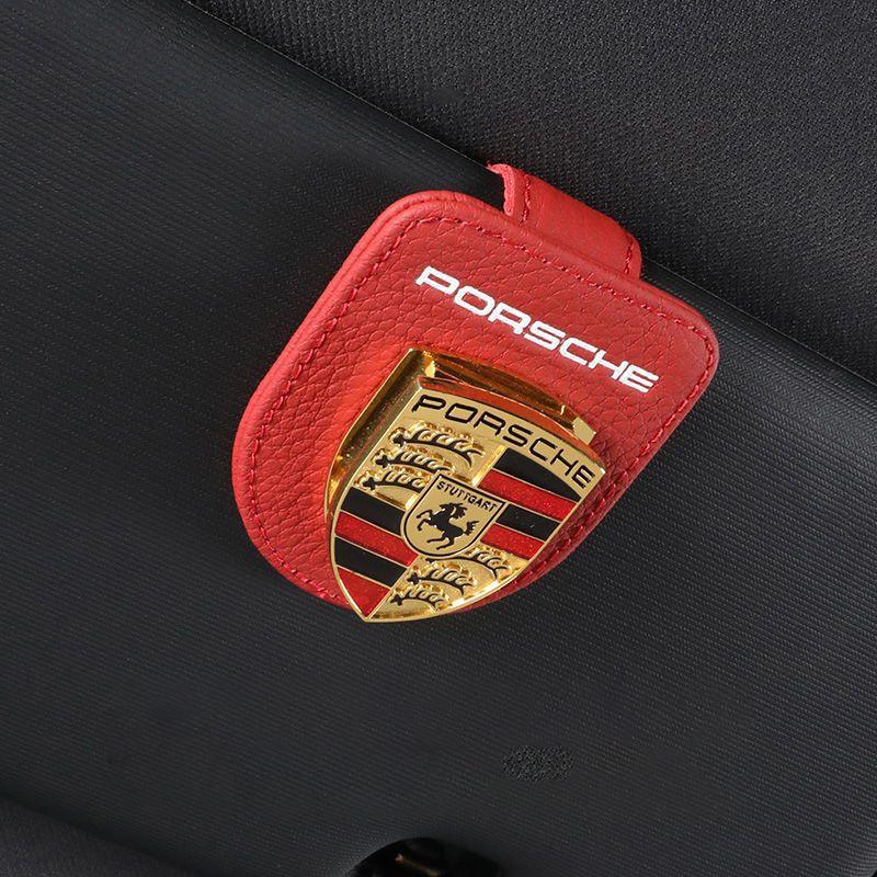 Car Emblems Sunglasses Clip Holder Magnetic Leather Car Sunshade Clip For Porsche 911 Pajun Cayenne Cayman Panamera Macan Taycan