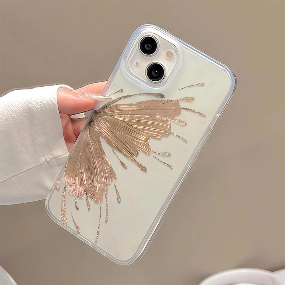 Gold Butterfly Soft TPU Case For iPhone 13 11 12 14 15 16 Pro Max Funda iPhone 12 13 Mini 16 Plus Translucent Clear Phone Cover