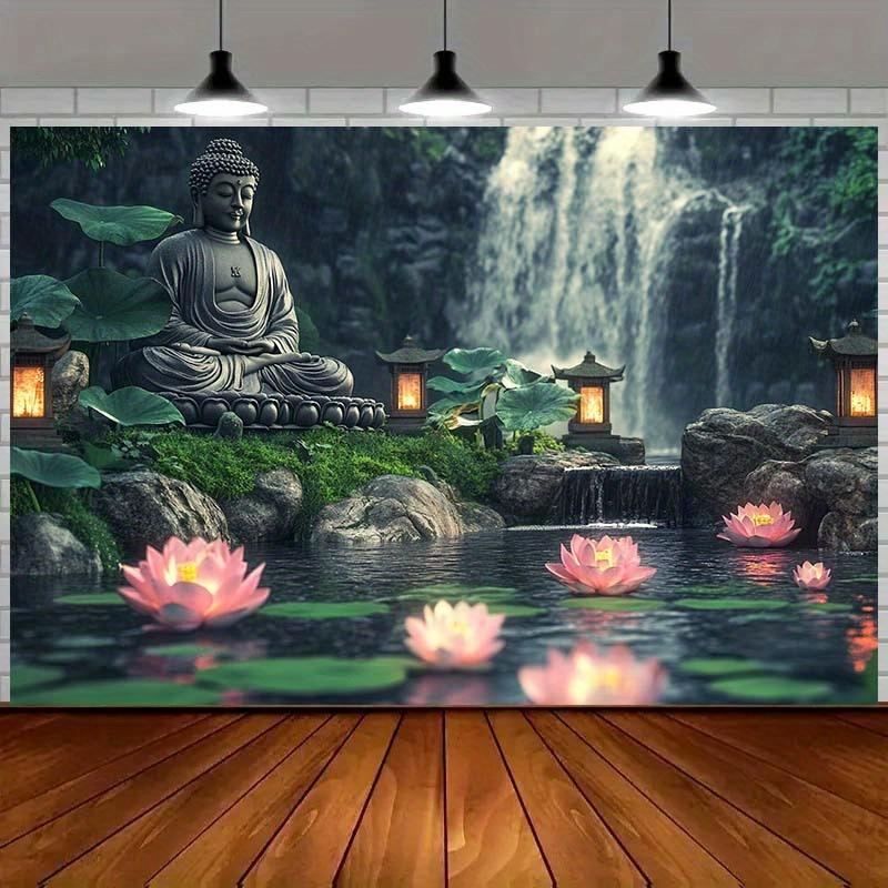 2D plane design 1 piece - Elegant Buddha meditation background peaceful Zen garden wall decoration