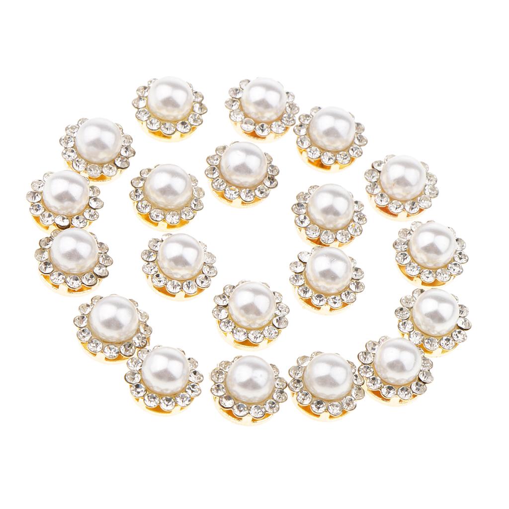 20 Pieces Faux Pearl Buttons Rhinestone Embellishments Flatback for DIY 12mm