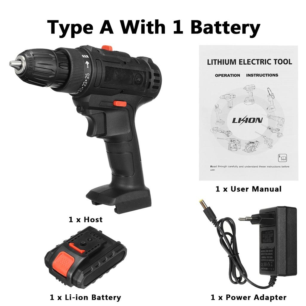 2000W 50N.m Cordless Electric Screwdriver Drill Hammer Variable Speed 3 In 1 Cordless Impact Drill with 2 Batteries