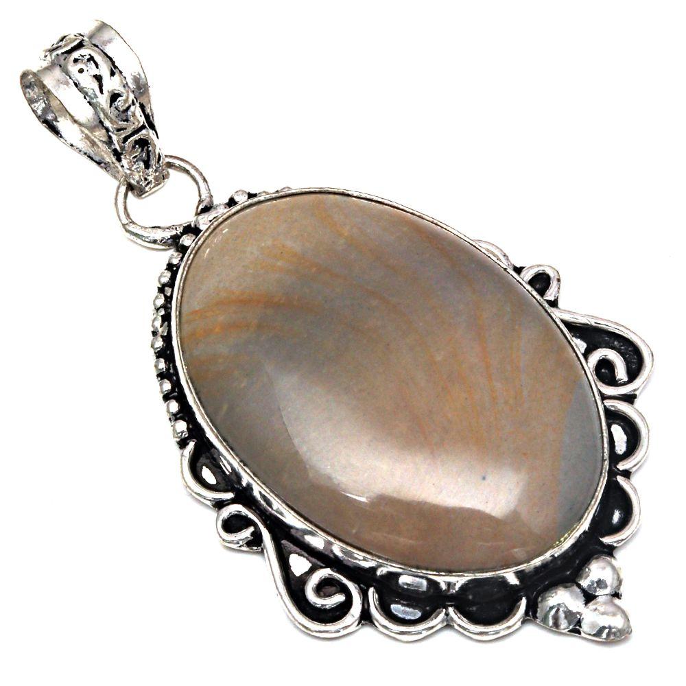 Pendant Polygram Jasper Gemstone Mother'Day Silver Jewelry 2.25"