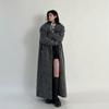 Осенне-зимняя одежда Женское длинное повседневное теплое серое шерстяное пальто Женское макси-пушистое шерстяное пальто
