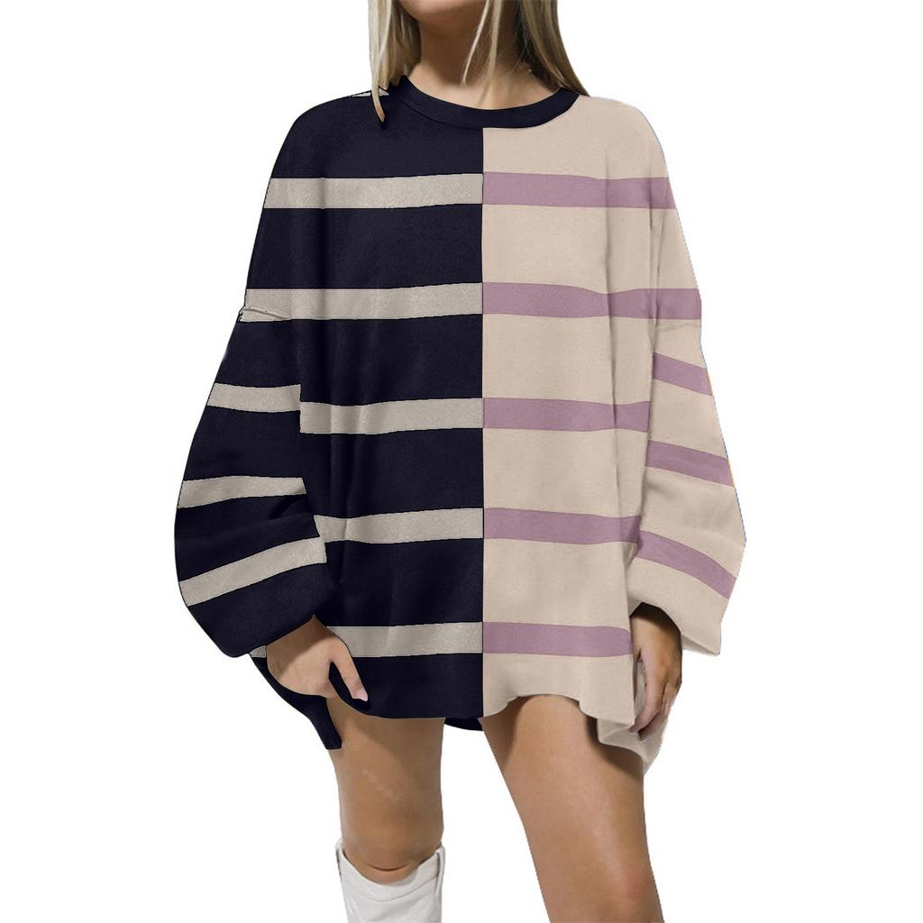 Женская мода свободный полосатый трикотажный свитер с длинным рукавом повседневный свитер в стиле пэчворк