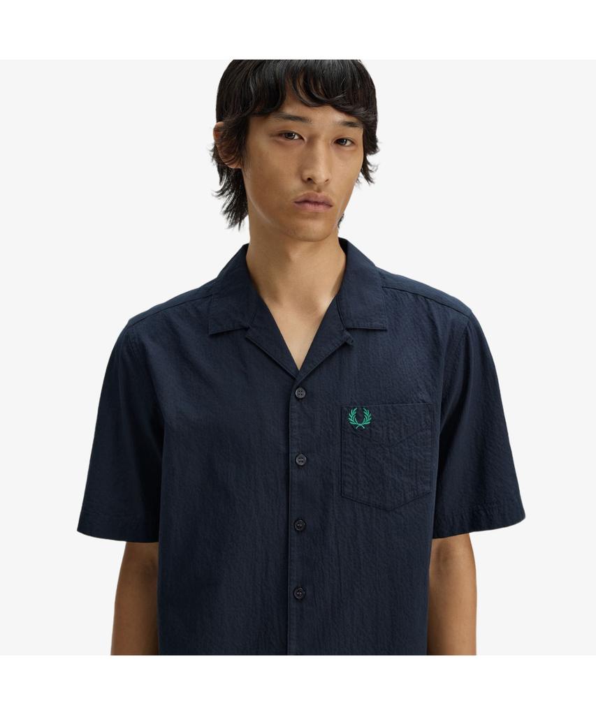 FRED PERRY [Sharp] Seersucker Revere Collar Shirt - Navy Afpm2612471-608