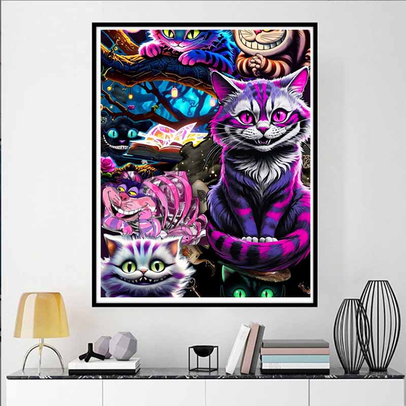 Disney 5D DIY Diamond Painting Alice in Wonderland Cheshire Cat Group Illustration Embroidered Mosaic Cross Stitch Home Decor Gifts Crafts