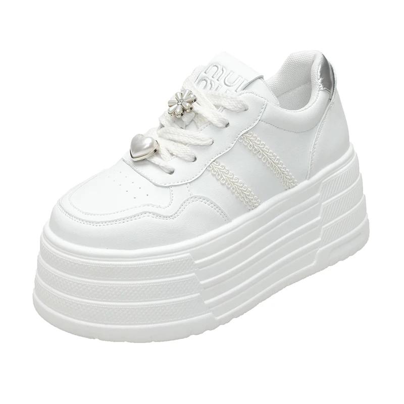 Модные 8 см Кожаные Балетки Повседневные Папины Кроссовки Массивные Кроссовки Женская Платформа Спортивная Обувь Женская Обувь для Скейтборда Скрытые Каблуки Обувь Теннис